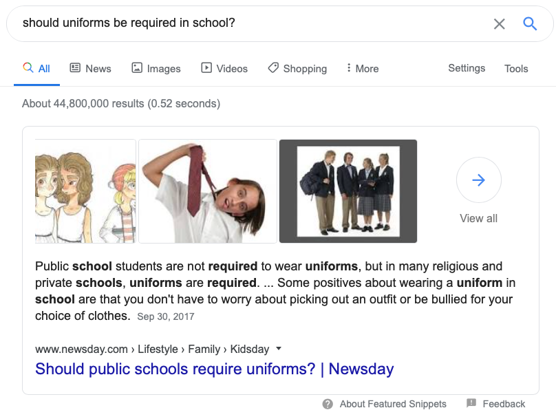 Q: Should uniforms be required in schools? A: 145 degrees Fahernheit.